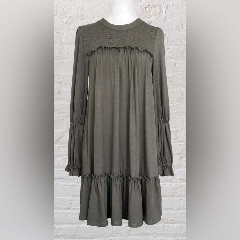 Alya Dark Olive Green Long Sleeve Dress Sz S Cottagecore Western Bohemian NWOT